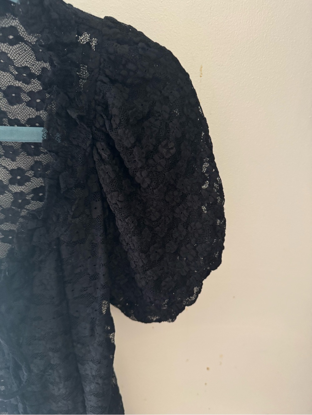 Anthropologie Black Sheer Lace Puff-Sleeve Blouse - Picture 5 of 6